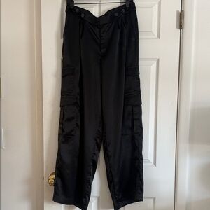 Men's Black Cargo Satin Pants